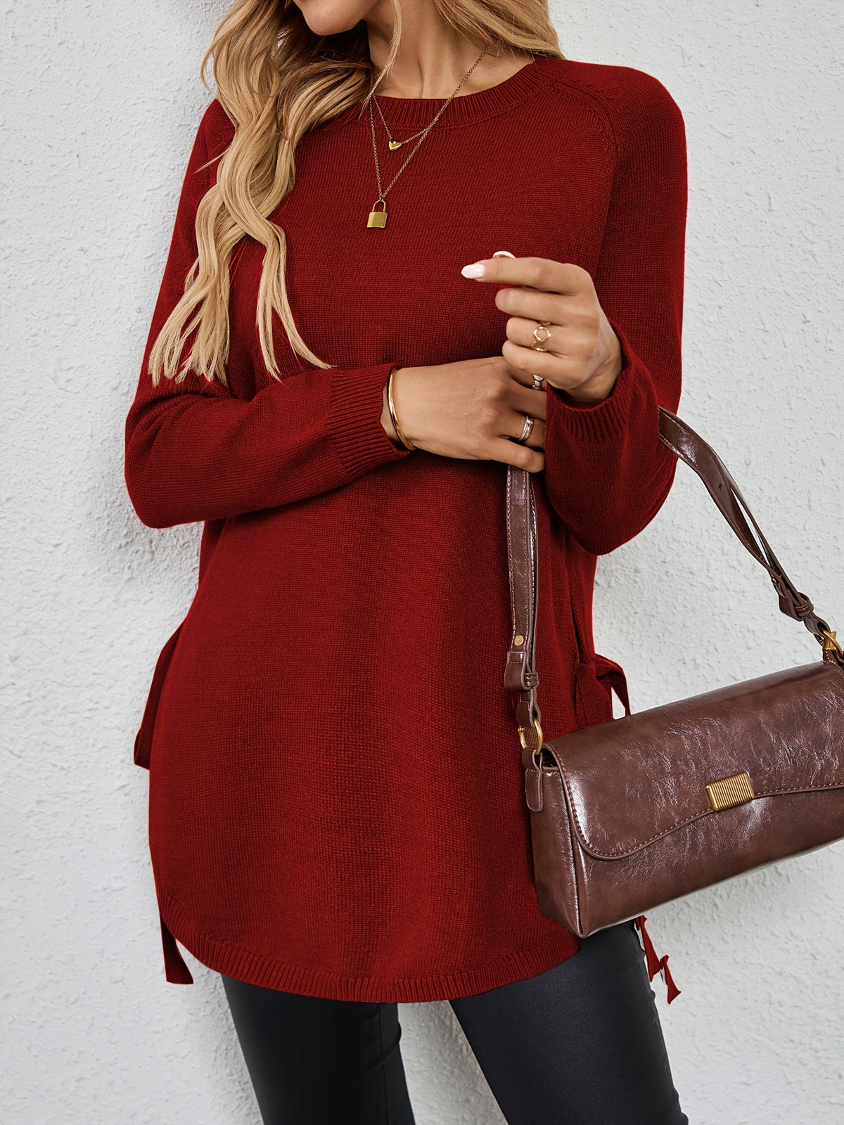 Women's Relaxed Longline Pullover Knit with Side Split Hem