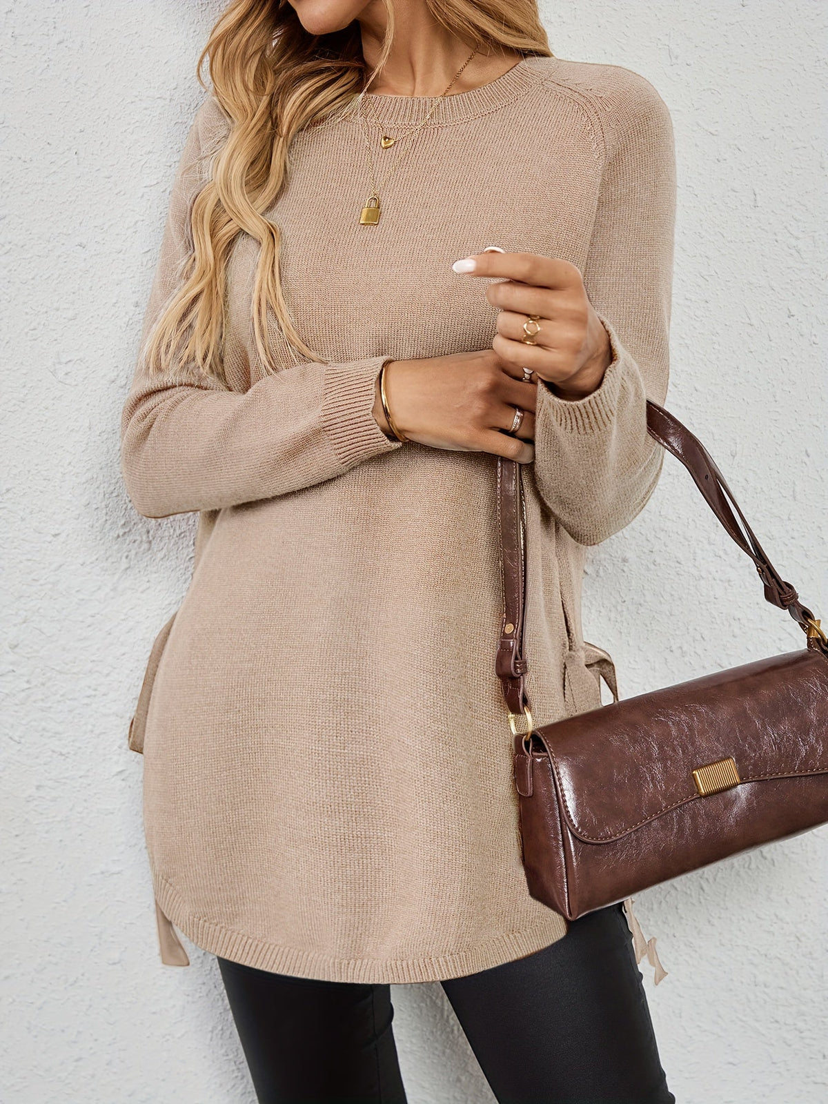 Women's Relaxed Longline Pullover Knit with Side Split Hem