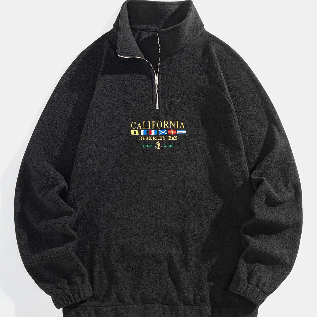 Women's Brushed Stand Collar Zip Neck Pullover - Black