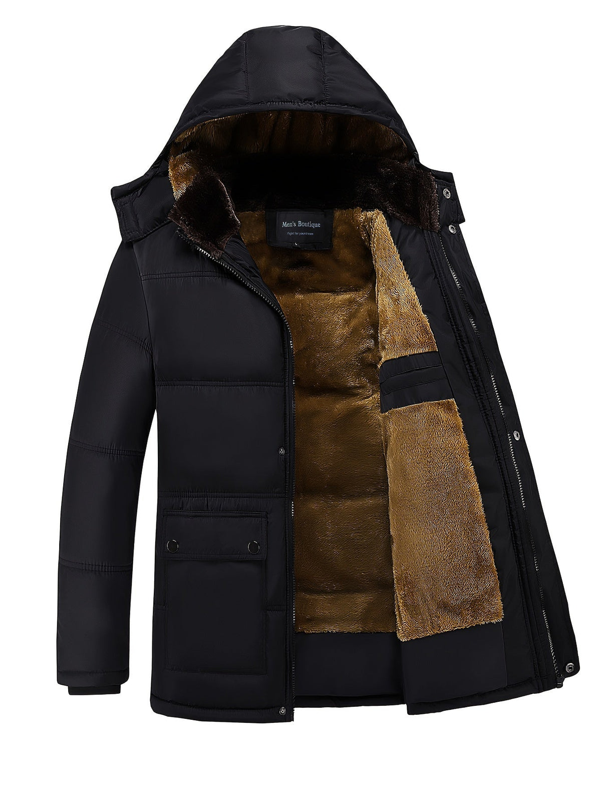 Women's Black Zip Front Insulated Hooded Coat