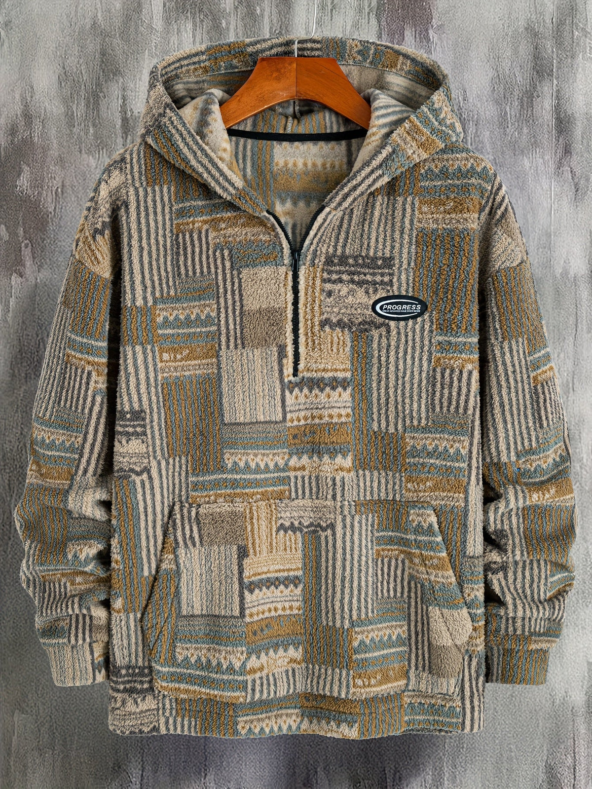 Women's Plush Patterned Zip Collar Knit Pullover