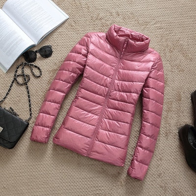 Women's Shiny Quilted Puffer Jacket – Short Zip-Up