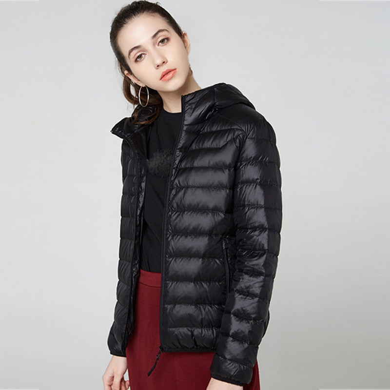 Women's Shiny Quilted Puffer Jacket – Short Zip-Up
