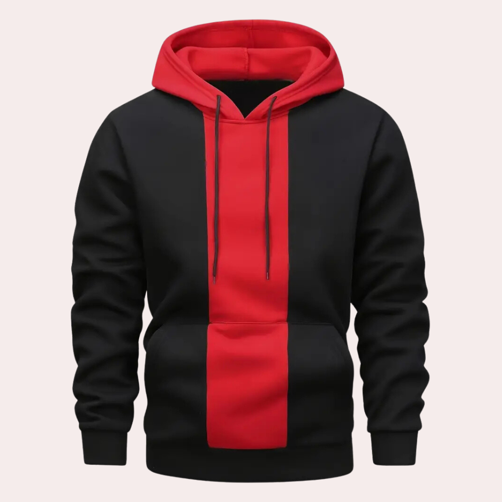 Men's Hoodie Contrast Panel Pullover Drawstring Hood Casual Streetwear