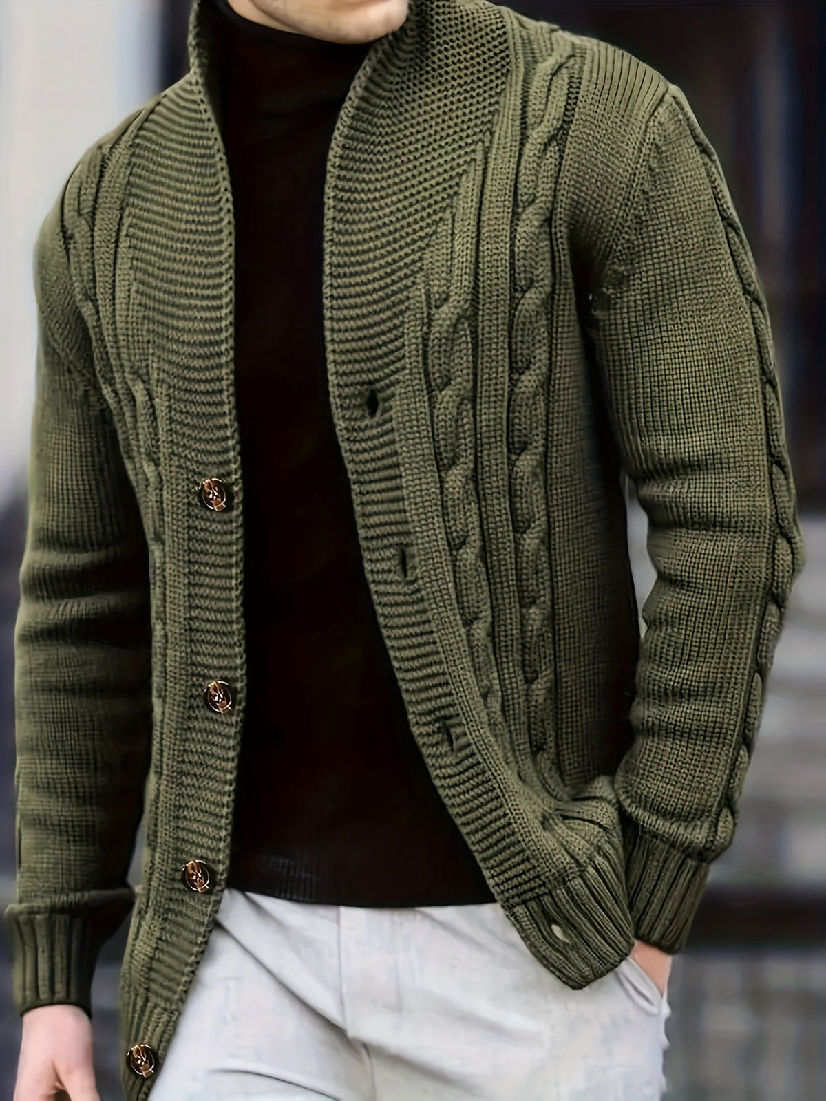 Women's Buttoned Cable Texture Knit Cardigan