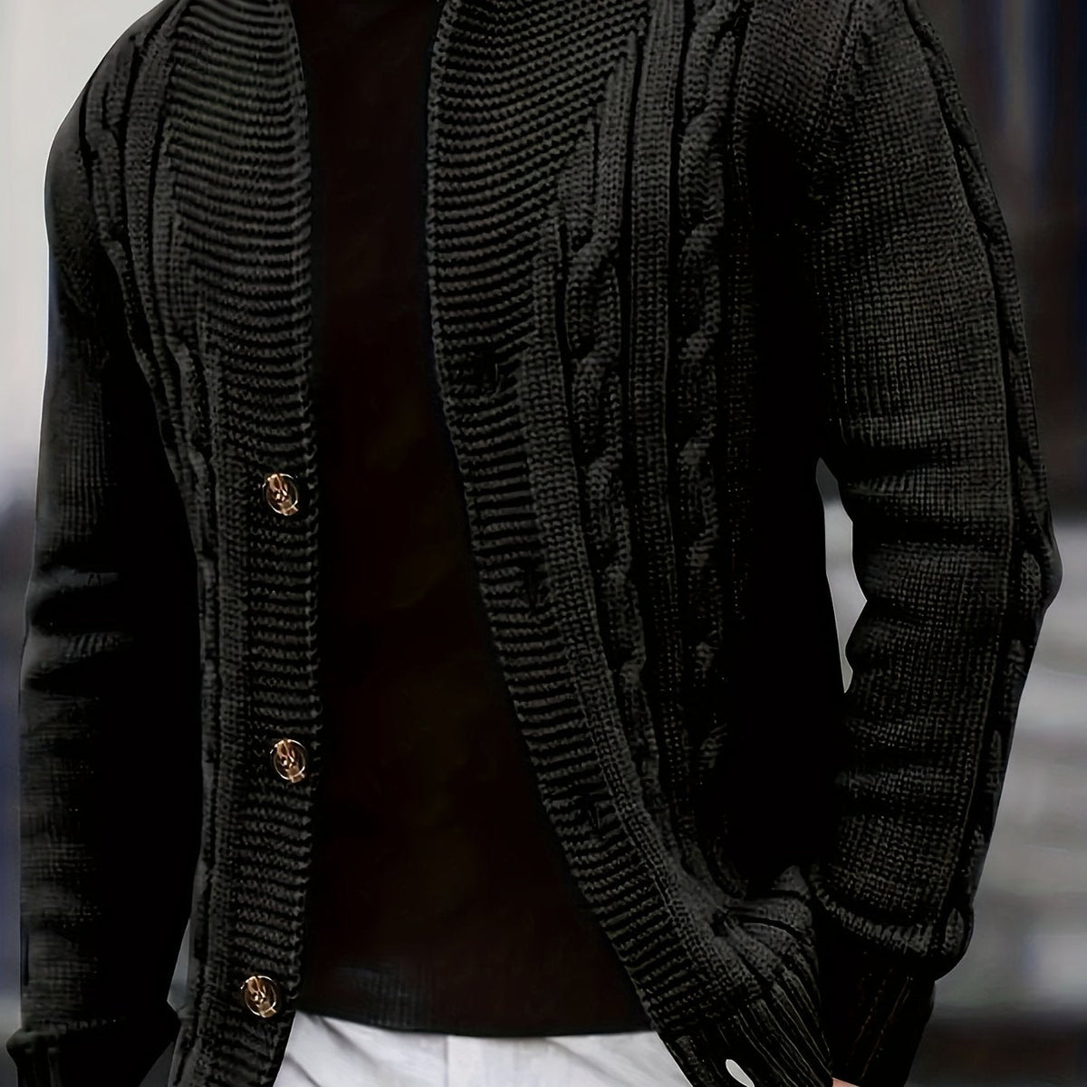 Women's Buttoned Cable Texture Knit Cardigan - Black