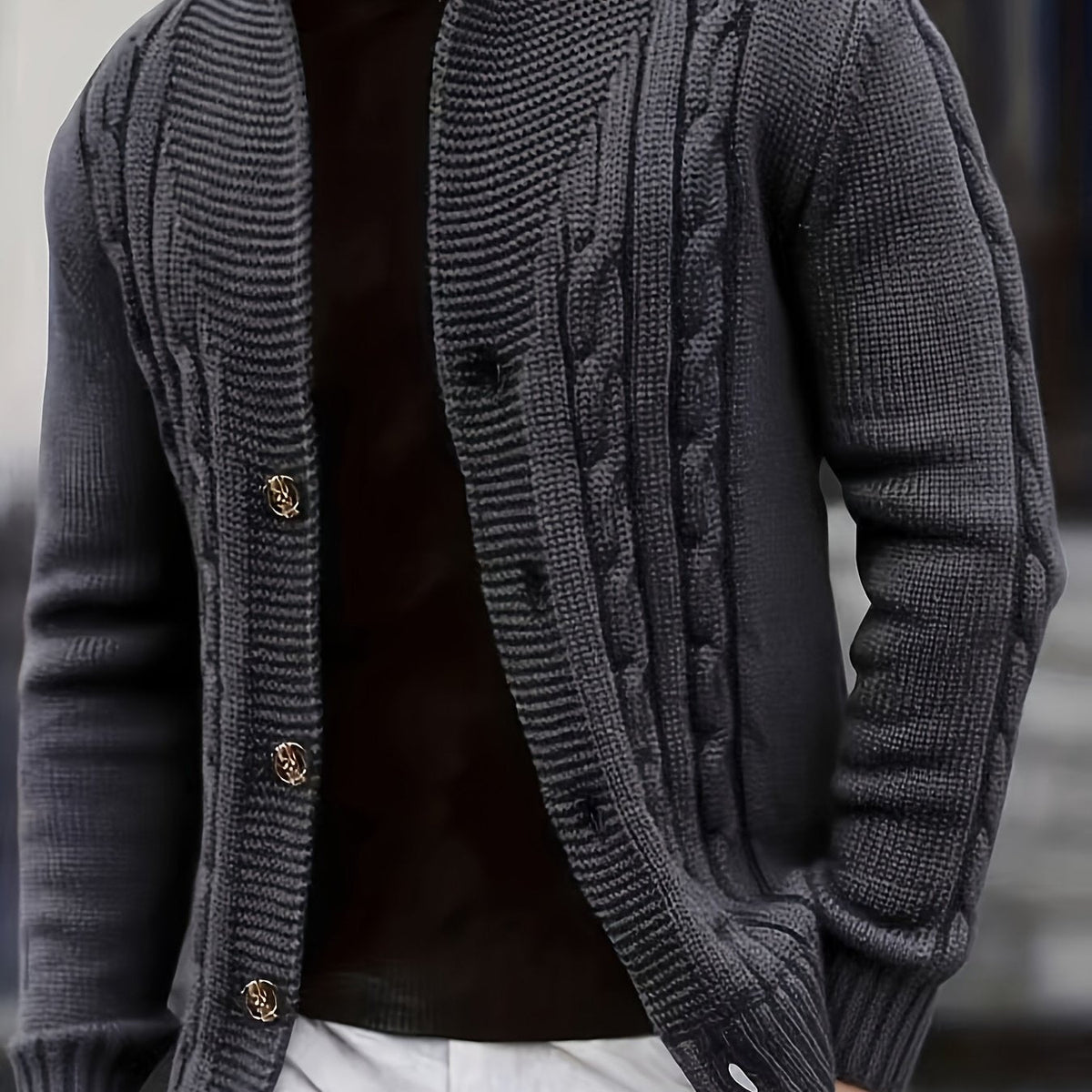 Women's Buttoned Cable Texture Knit Cardigan - Graphite
