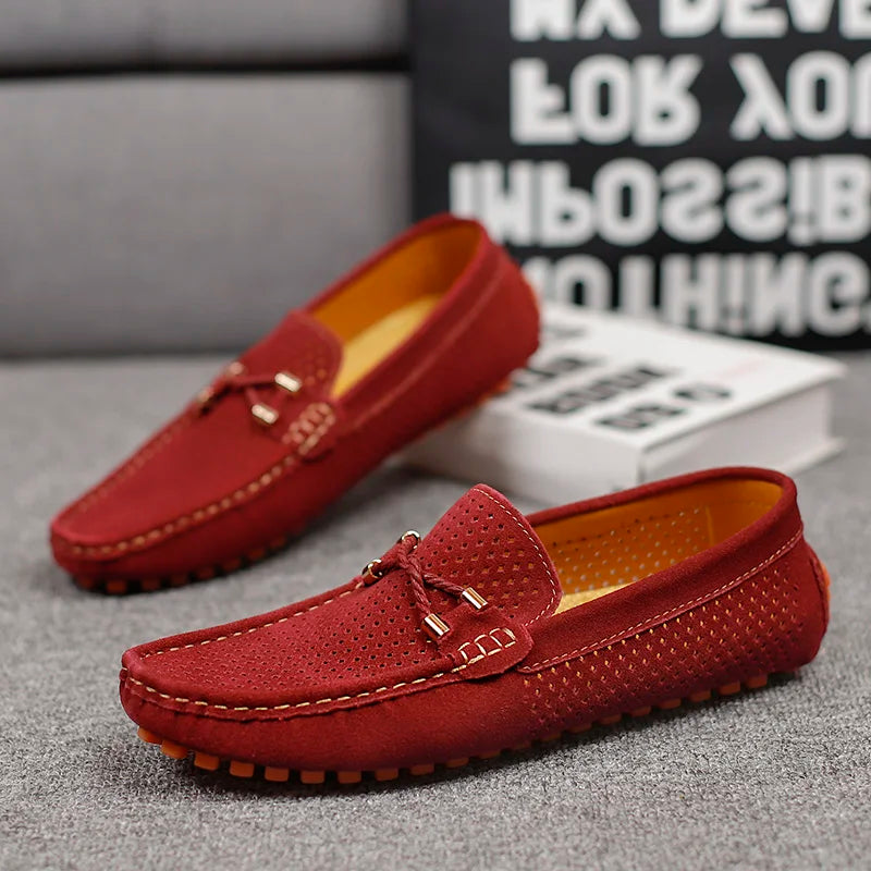 Men's Perforated Leather Driving Loafers Breathable Slip On Shoes