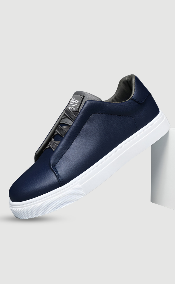 Men's Smooth Leather Elastic Lace Thick Sole Sneakers