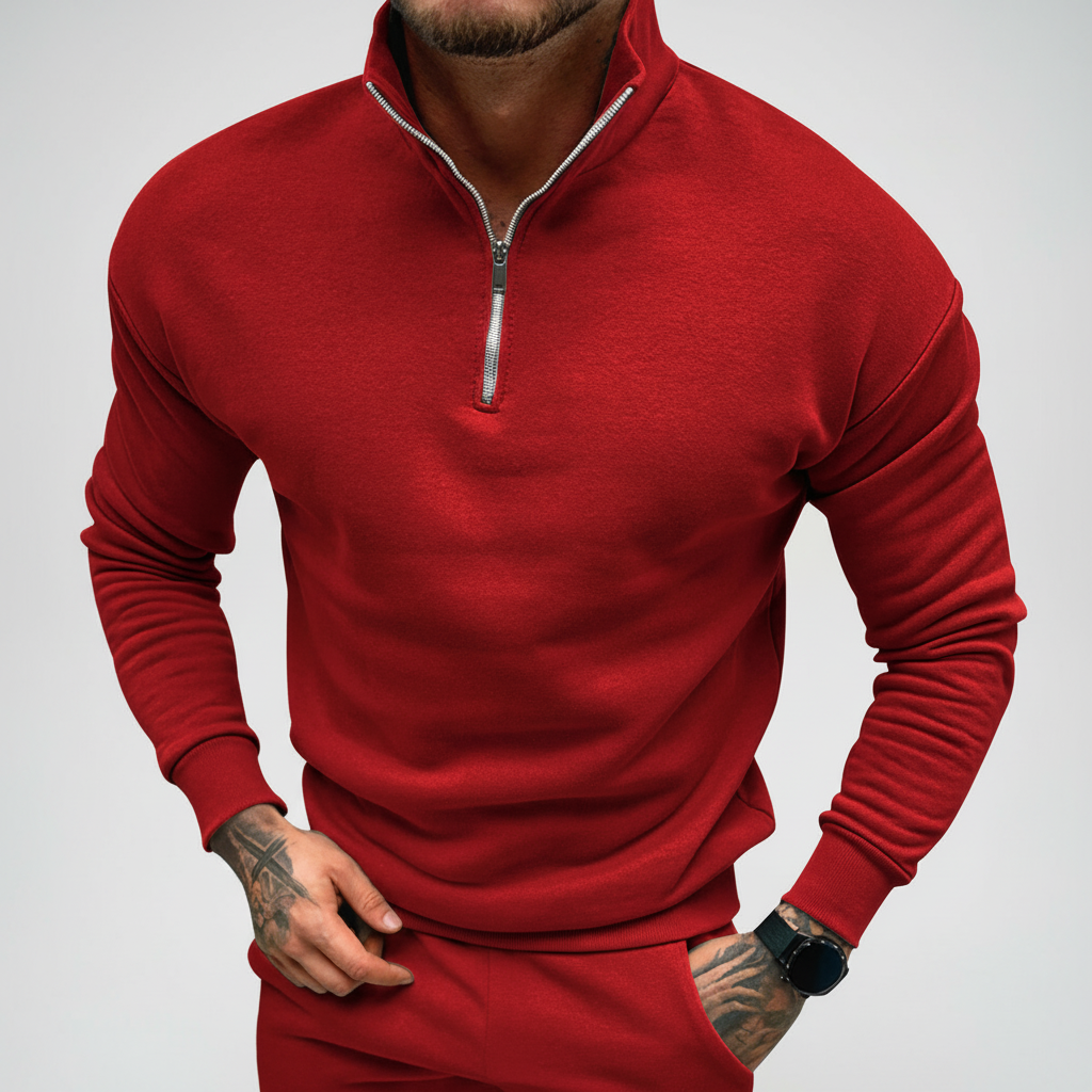 Men's Minimal Quarter Zip Sweater with Stand Collar