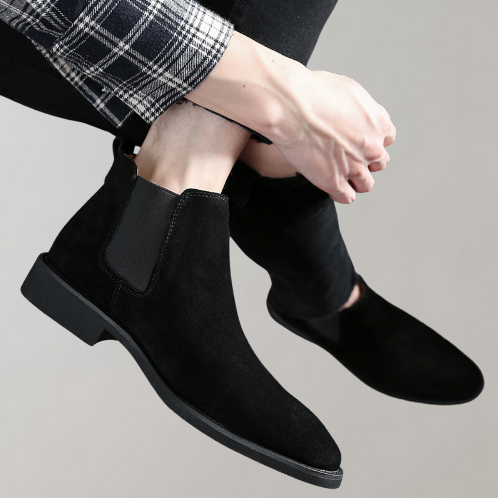 Men's Slim Suede Chelsea Boots with Stacked Heel