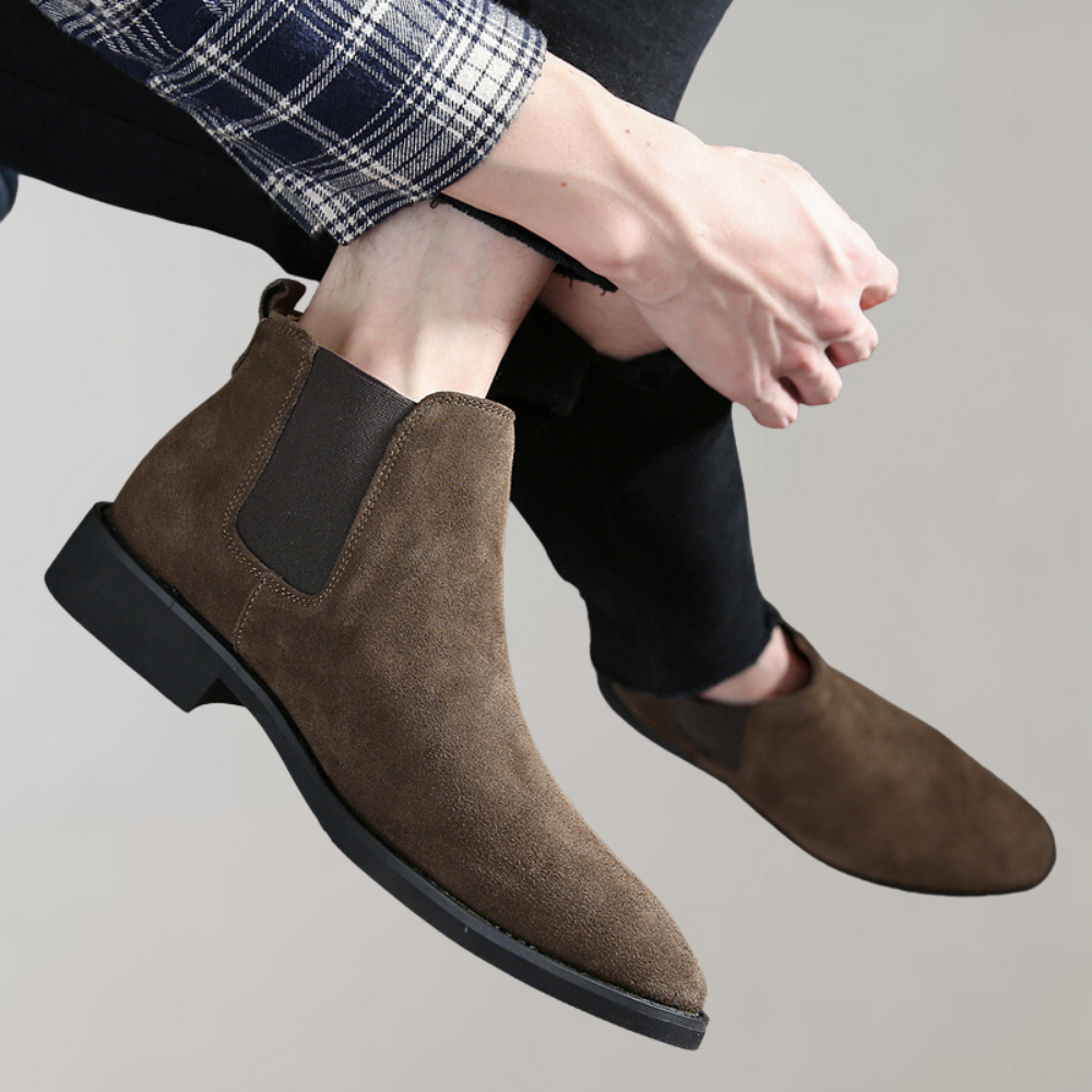 Men's Slim Suede Chelsea Boots with Stacked Heel