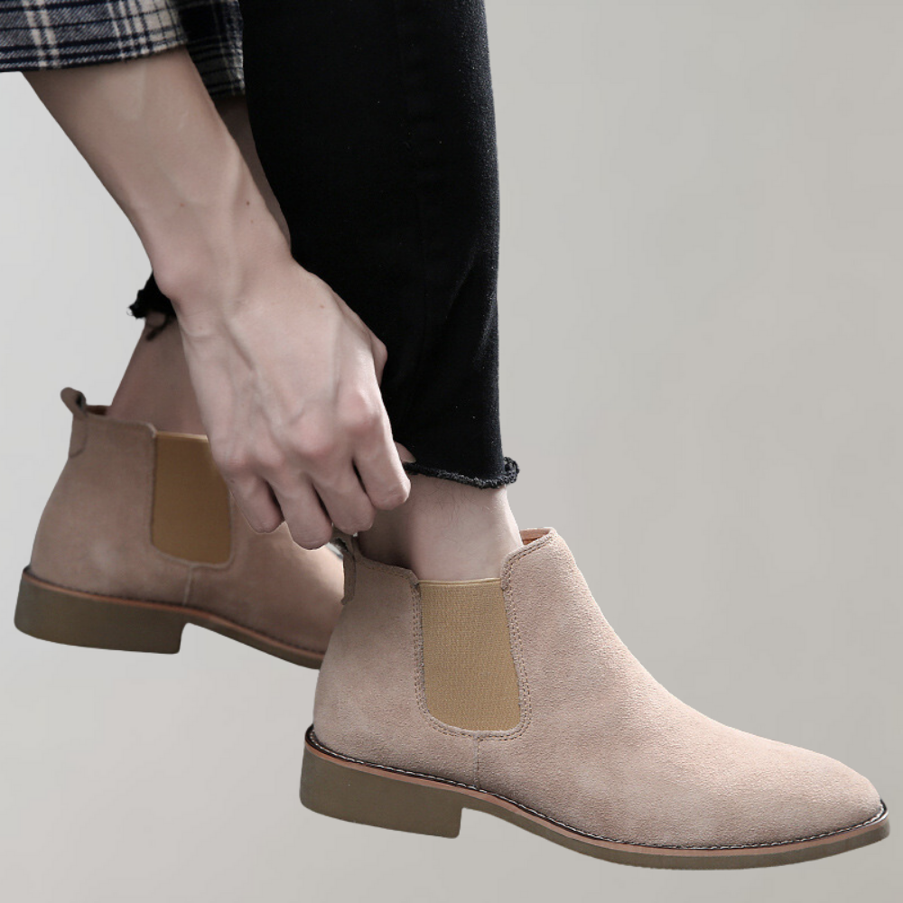 Men's Slim Suede Chelsea Boots with Stacked Heel