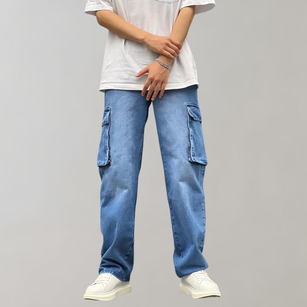 Men's Baggy Cargo Jeans Relaxed Streetwear Denim Trousers