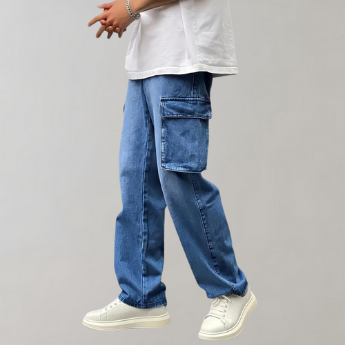 Men's Baggy Cargo Jeans Relaxed Streetwear Denim Trousers
