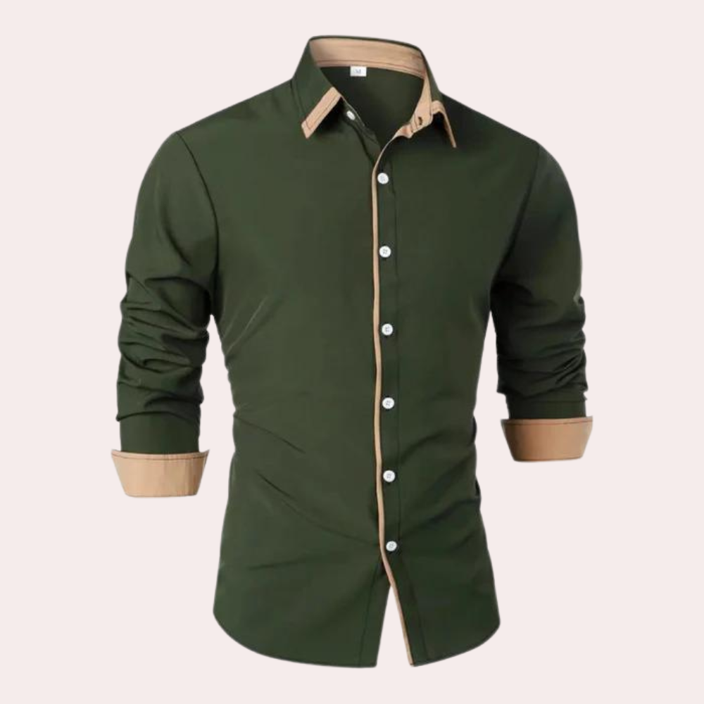 Men's Slim Fit Shirt Contrast Trim Smart Casual Top
