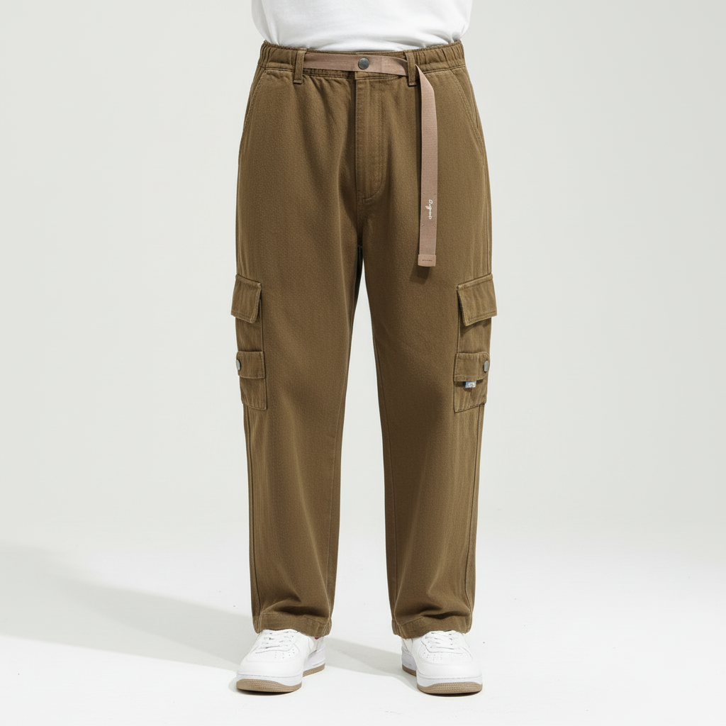 Men's Loose Fit Cotton Cargo Trousers Multi Pocket Utility