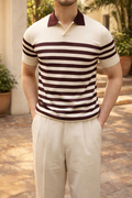 Men's Striped Knit Polo Shirt with Relaxed Fit