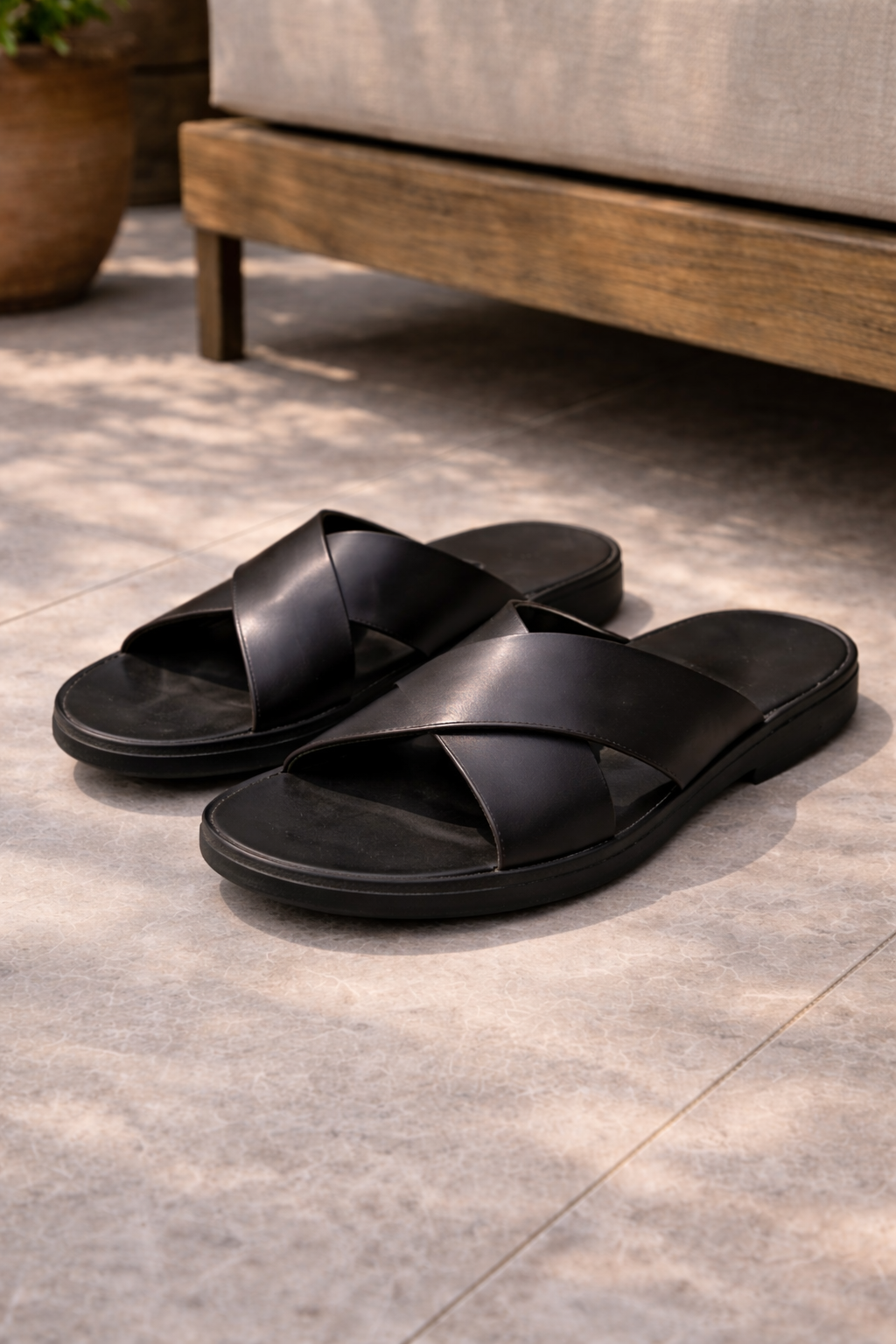 Men's Leather Slide Sandals Cross Strap Summer Comfort