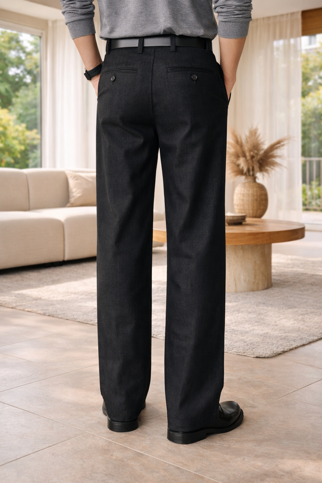 Men's Pleated Wide Leg Tailored Trousers Relaxed Straight Fit