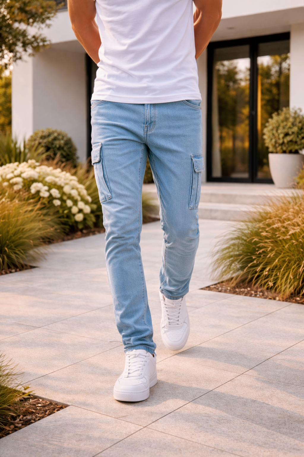 Men's Slim Fit Cargo Jeans Modern Utility Denim Style
