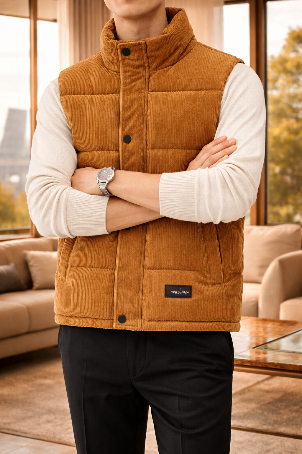 Men's Quilted Puffer Bodywarmer Stand Collar Sleeveless Jacket