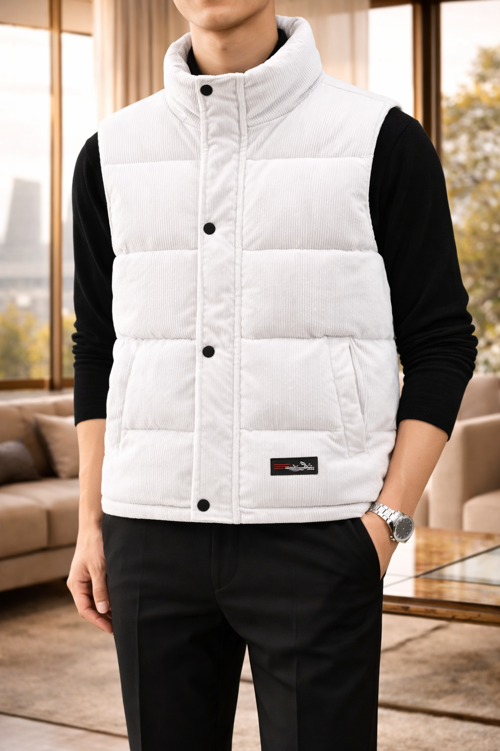 Men's Quilted Puffer Bodywarmer Stand Collar Sleeveless Jacket