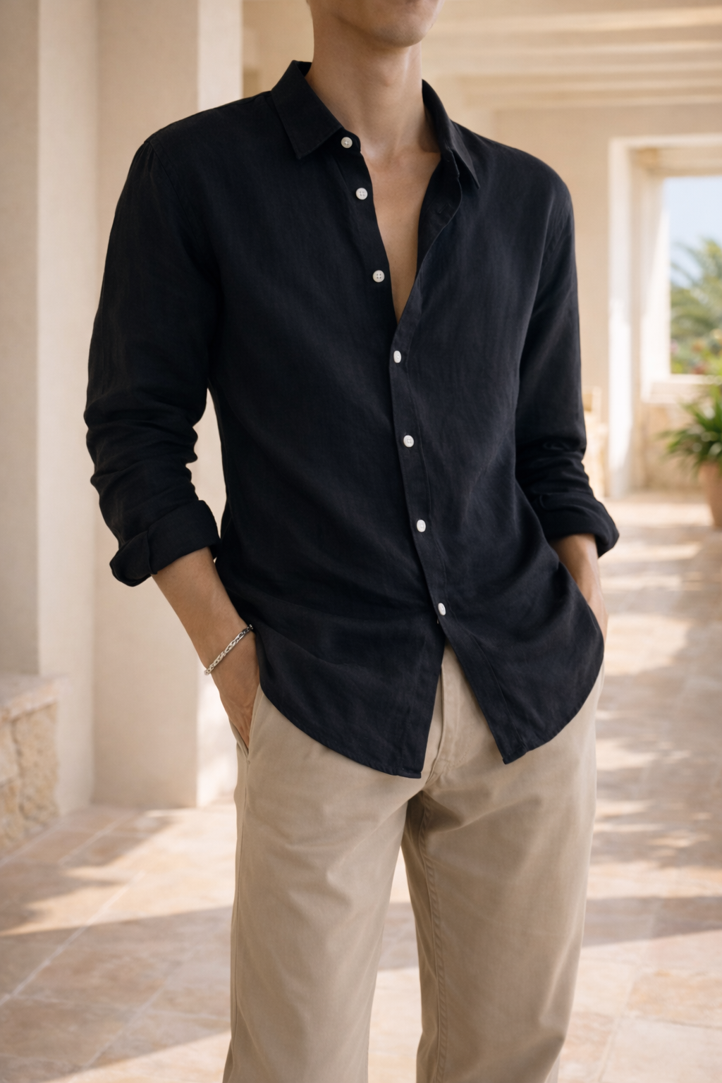 Men's Linen Button Shirt Relaxed Smart Casual Style