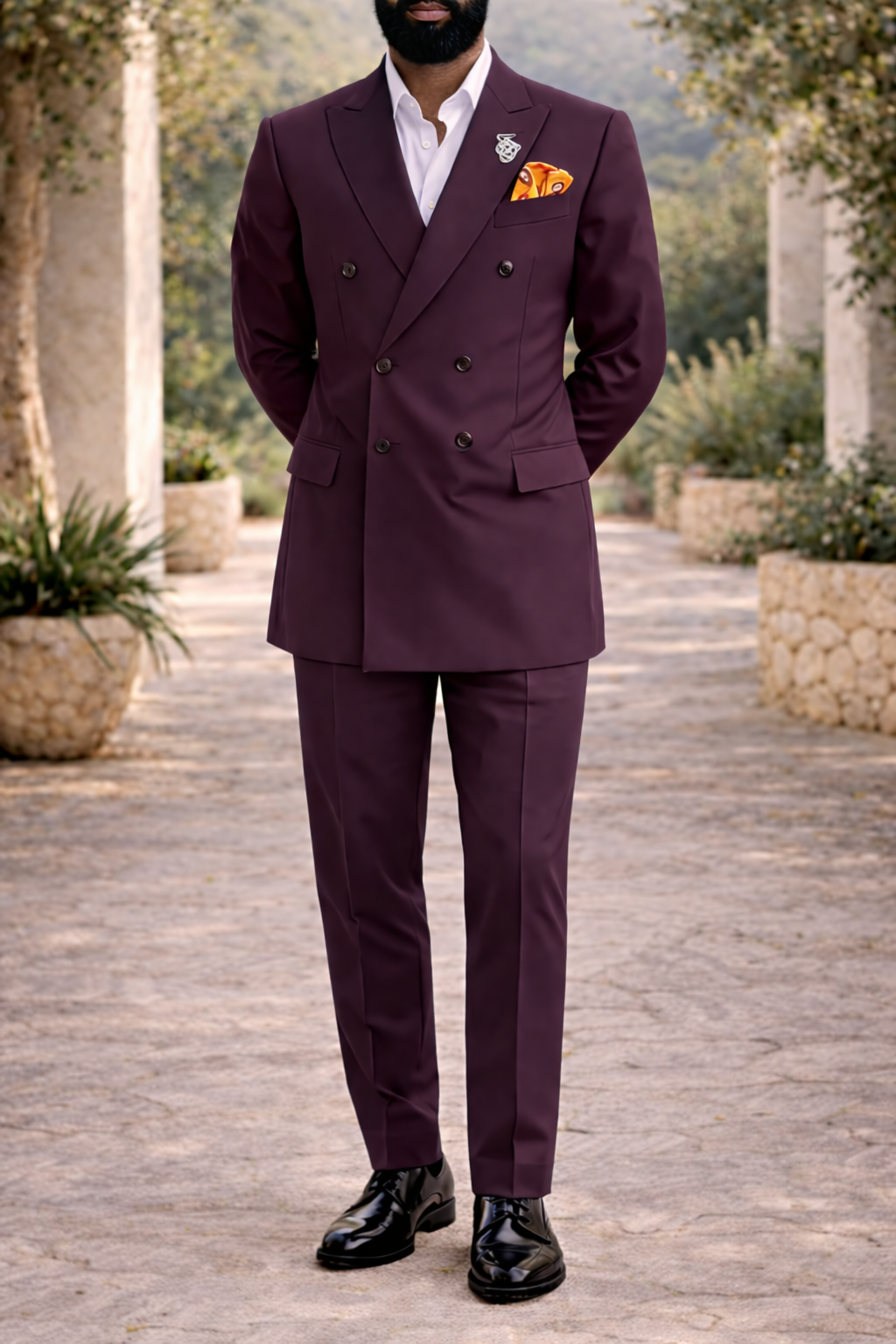 Men's Double Breasted Tailored Wedding Suit Formal Two Piece