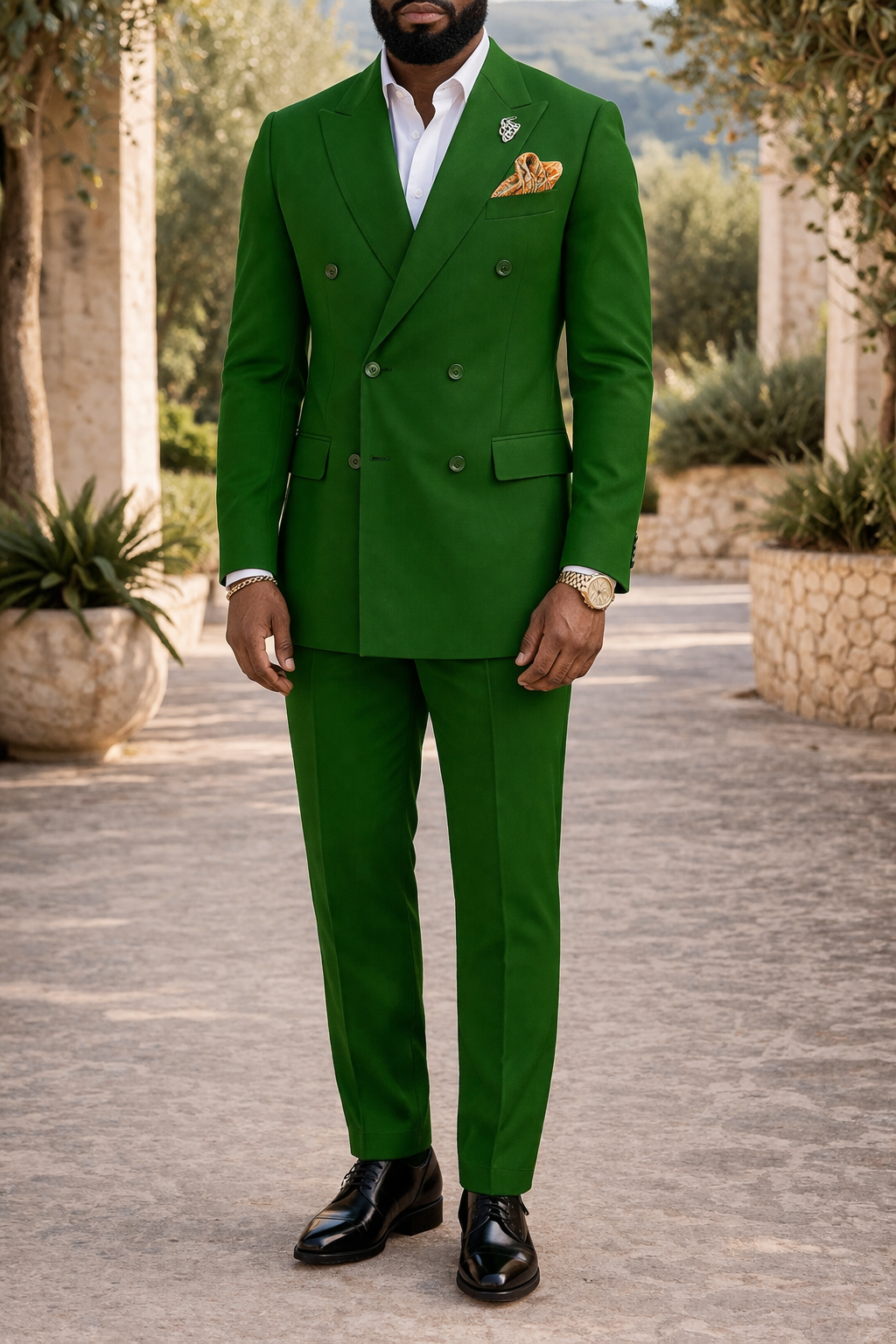 Men's Double Breasted Tailored Wedding Suit Formal Two Piece