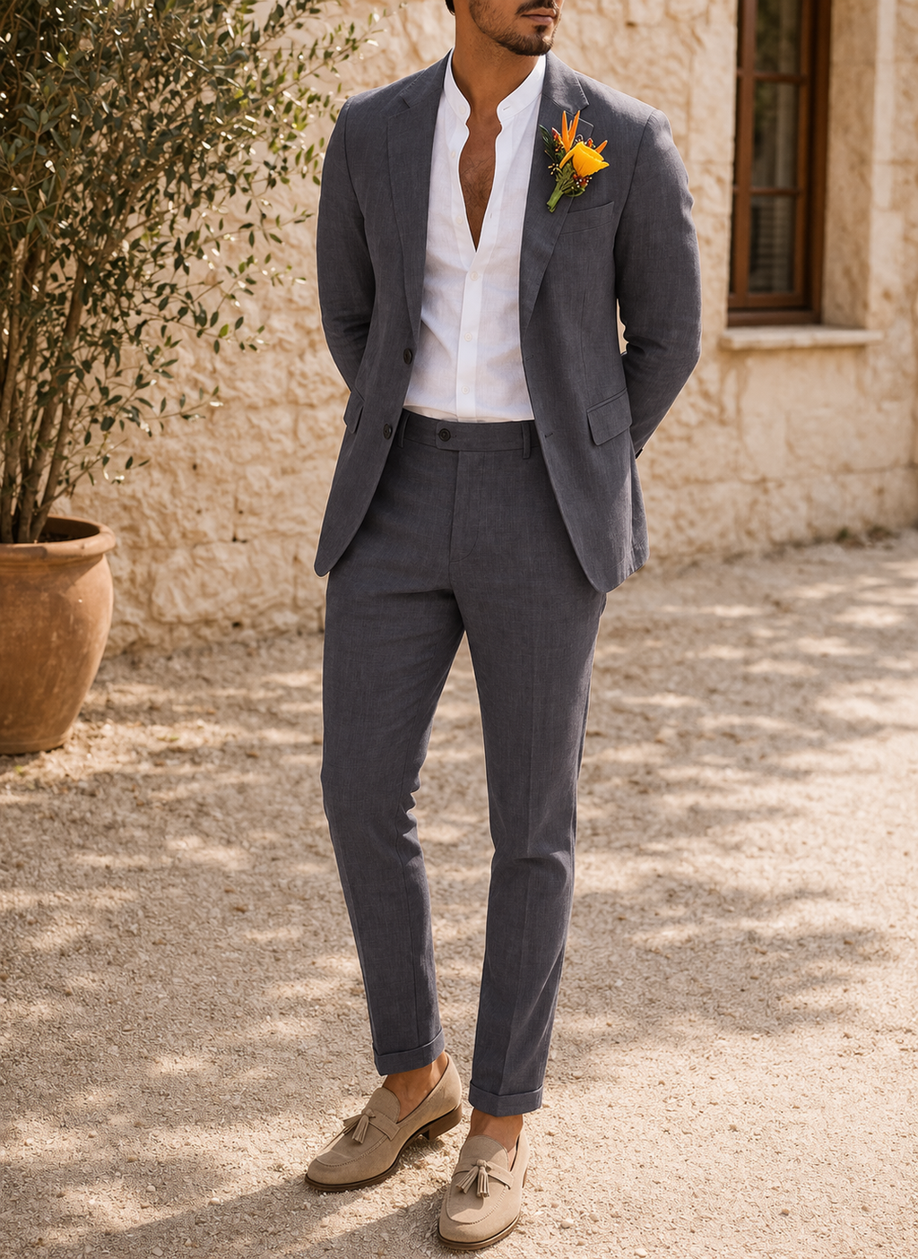Men's Tailored Linen Suit Refined Occasion Two Piece