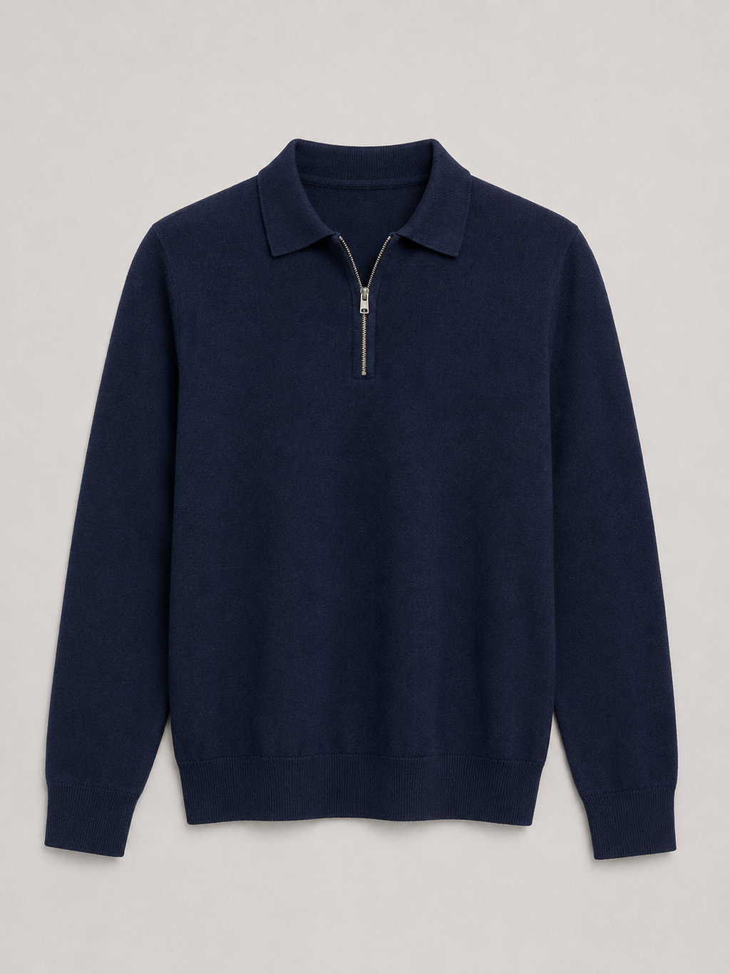 Men's Fine Knit Polo Sweater Zip Neck Smart Layer