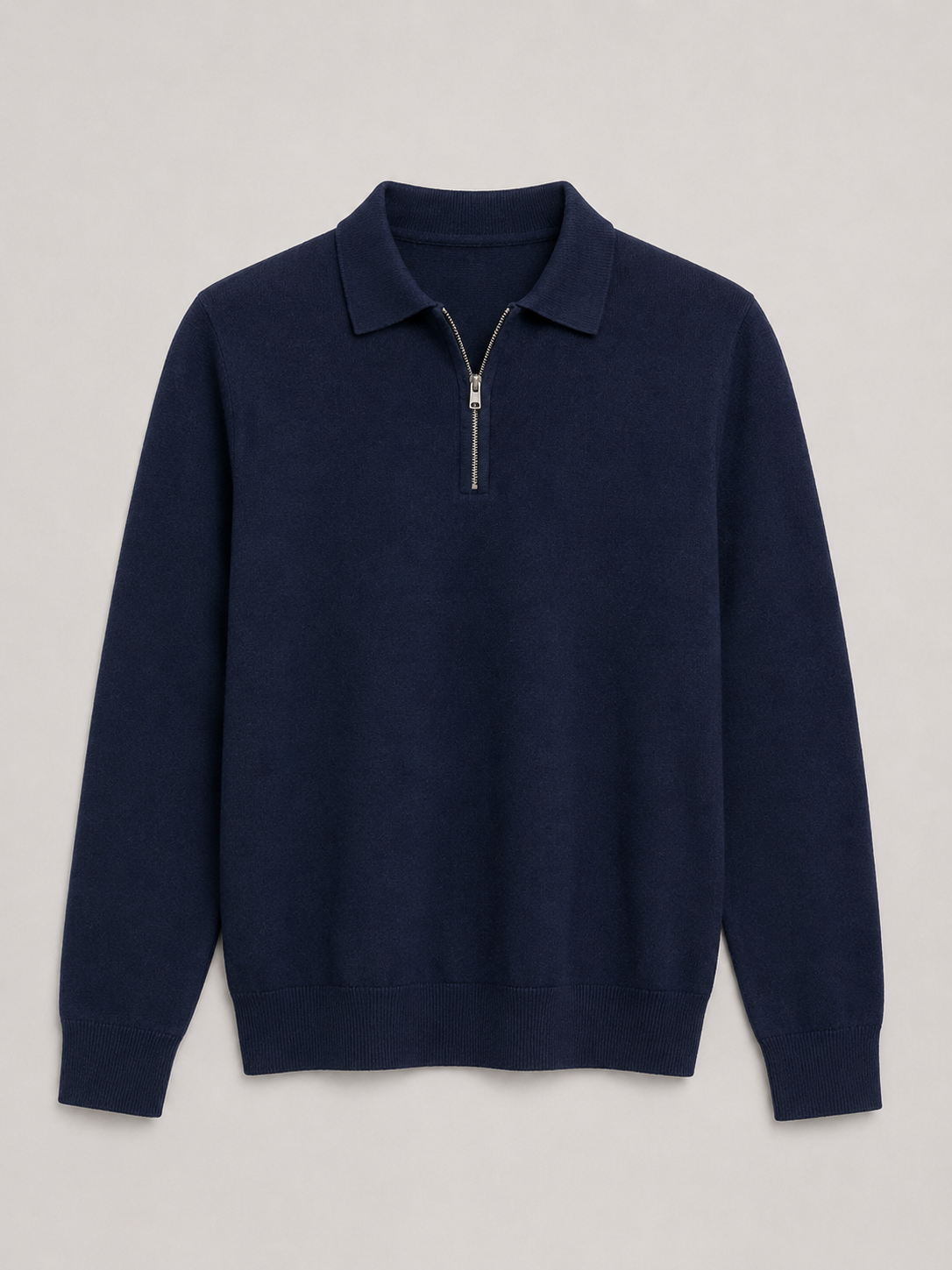 Men's Fine Knit Polo Sweater Zip Neck Smart Layer
