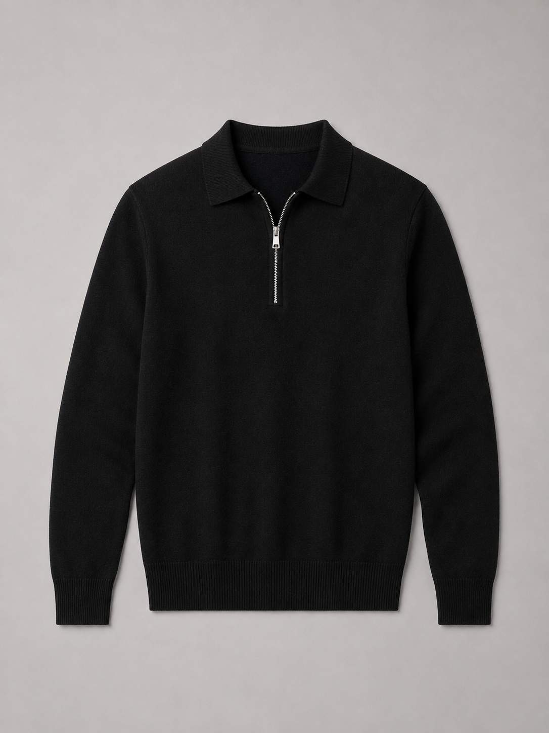 Men's Fine Knit Polo Sweater Zip Neck Smart Layer