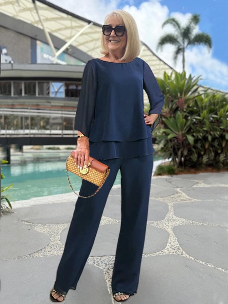 Women's Matching Top and Wide-Leg Trouser Set