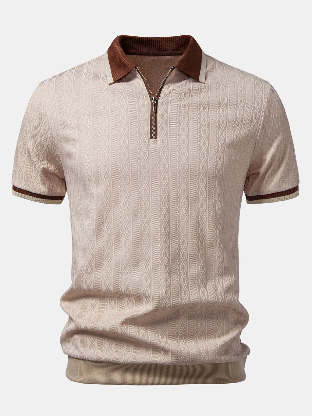 Men's Textured Knit Polo Quarter Zip Tailored Fit