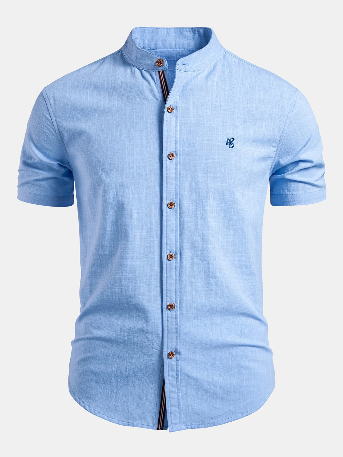 Men's Collarless Band Neck Short Sleeve Shirt - Light Blue