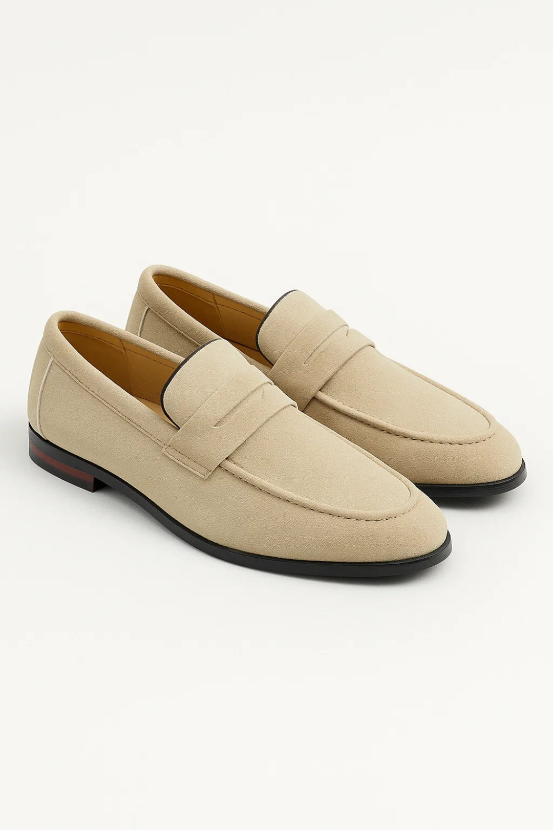 Men's Penny Loafers with Slim Sole and Stitched Apron