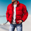 Men's Horizontal-Baffle Down Puffer With Raised Collar - Red