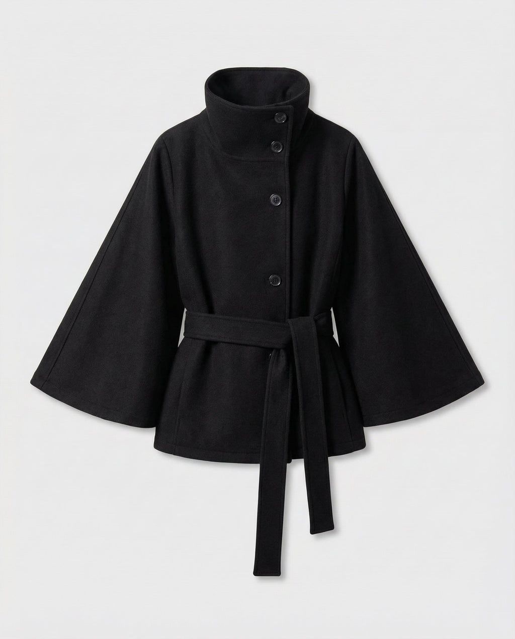 Women's Belted Wool-Blend Cape Jacket – High-Collar Winter