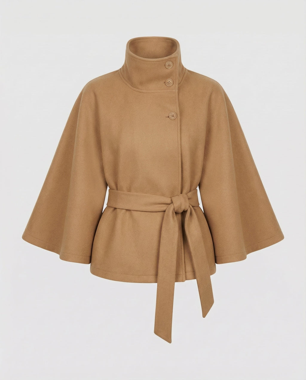 Women's Belted Wool-Blend Cape Jacket – High-Collar Winter