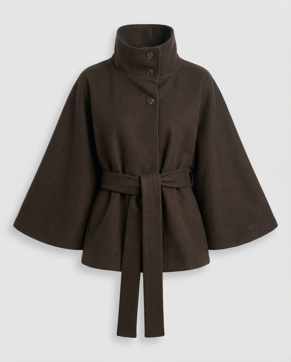 Women's Belted Wool-Blend Cape Jacket – High-Collar Winter