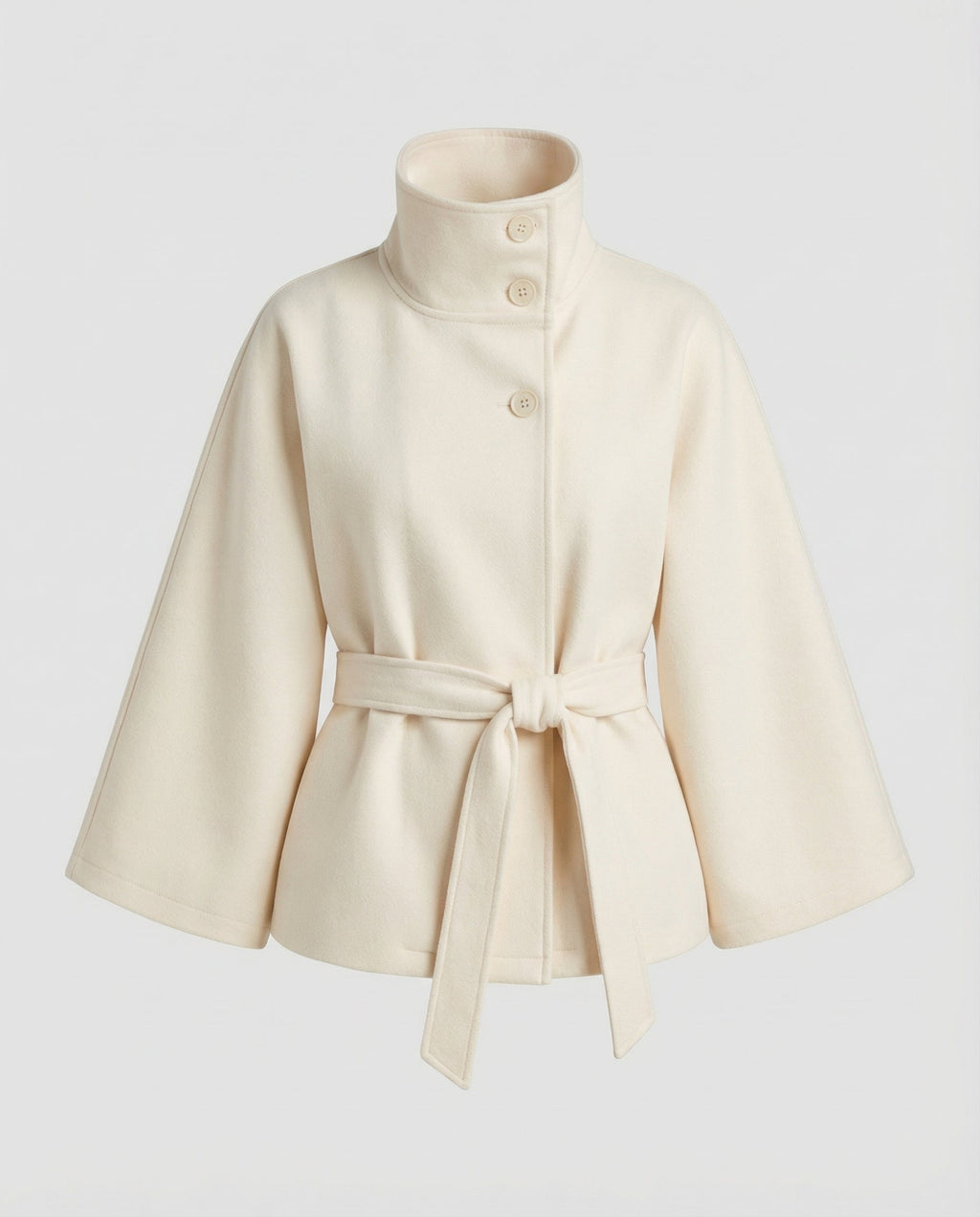 Women's Belted Wool-Blend Cape Jacket – High-Collar Winter
