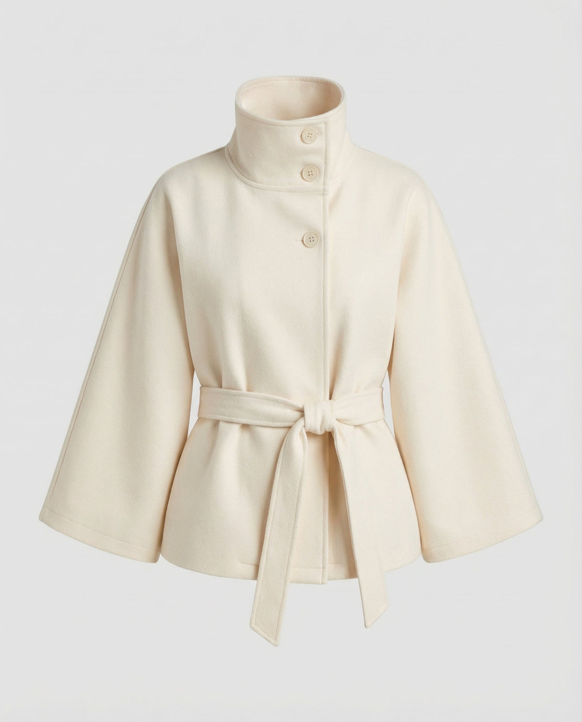 Women's Belted Wool-Blend Cape Jacket – High-Collar Winter