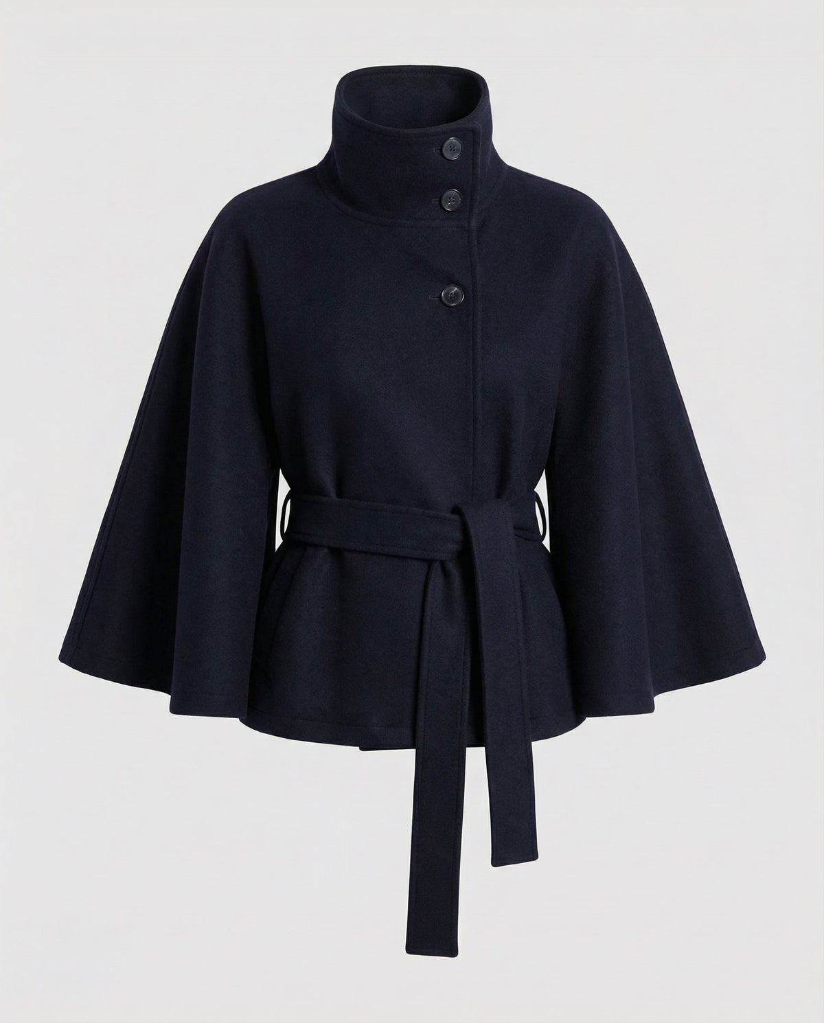 Women's Belted Wool-Blend Cape Jacket – High-Collar Winter