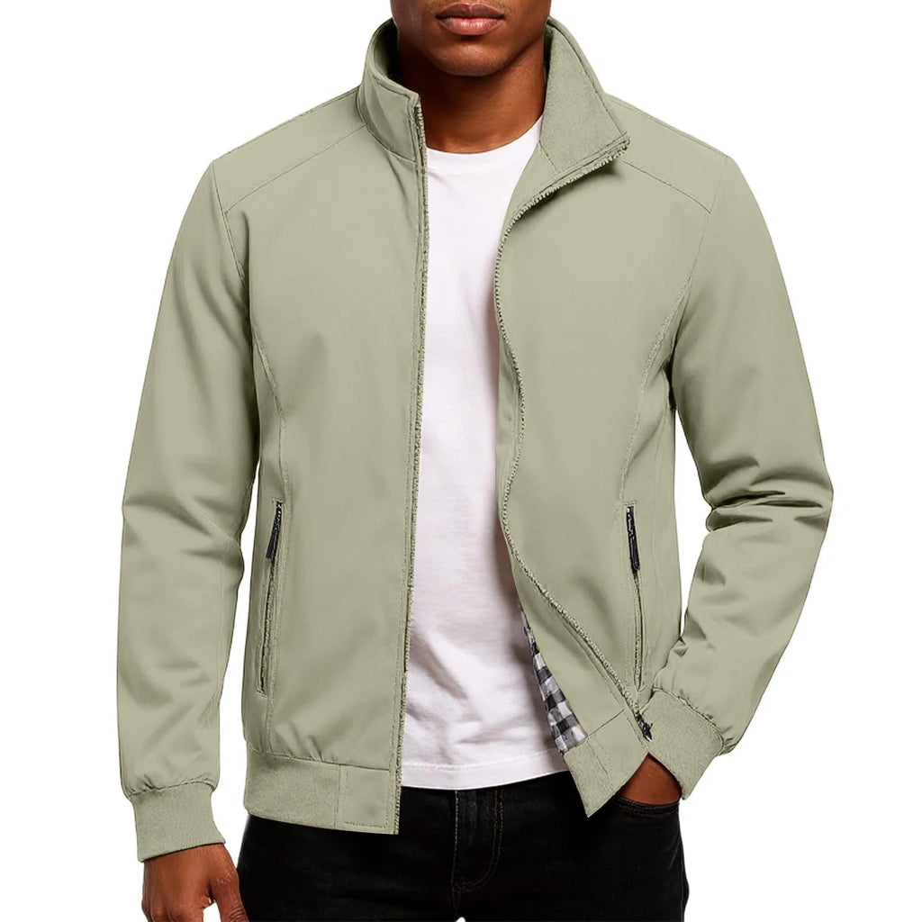 Men's Stand Collar Bomber Jacket Lightweight Spring Autumn Layer