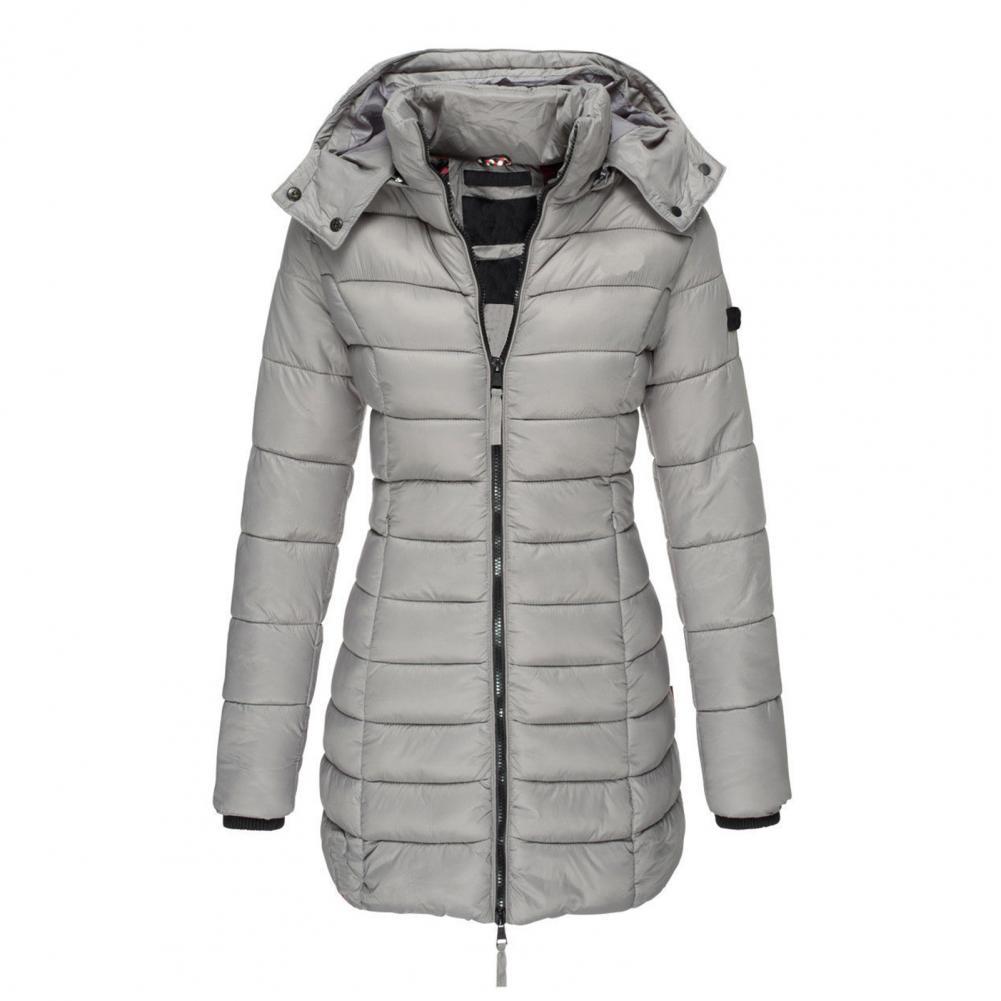 Women's Horizontal-Padded Longline Hooded Winter Jacket - Grey