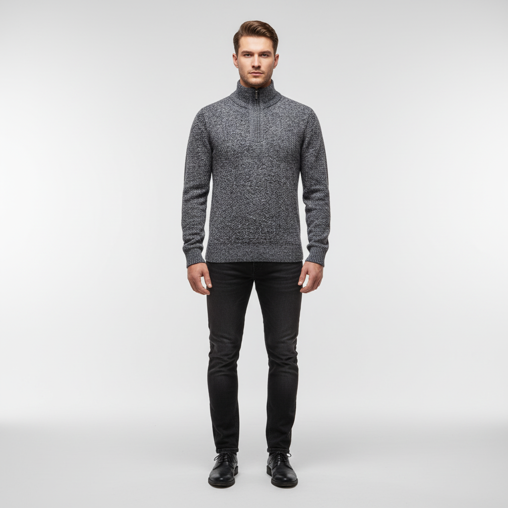 Men's Textured Half Zip Sweater with High Collar