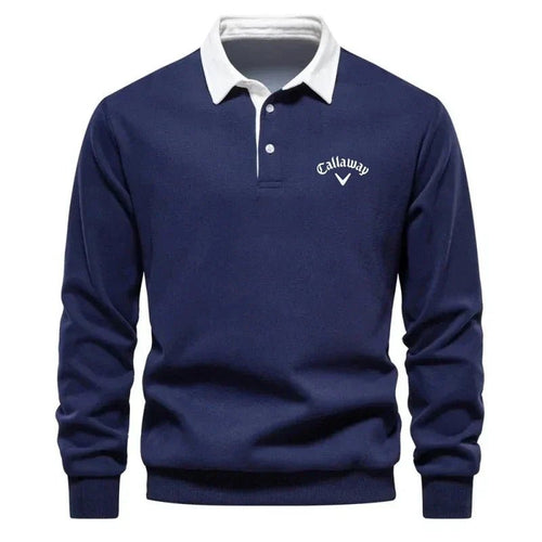 Men's Cotton Blend Polo Sweater with Contrast Collar Breathable