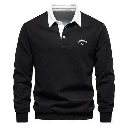 Men's Cotton Blend Polo Sweater with Contrast Collar Breathable